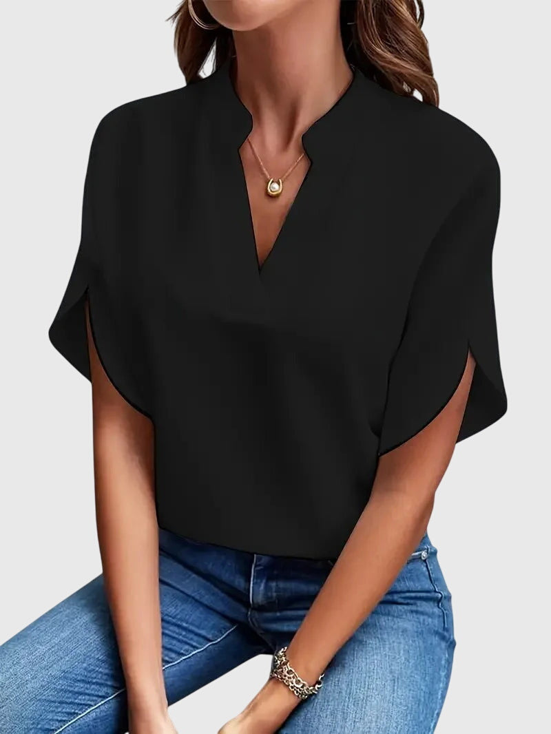 Beatrix | Soft And Elegant V-Neck Shirt Black