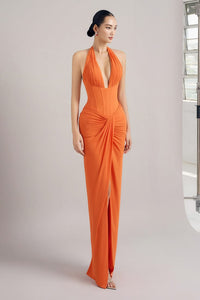 Ventura Halter Corset Waist Chiffon Maxi Set Orange Customize Dress