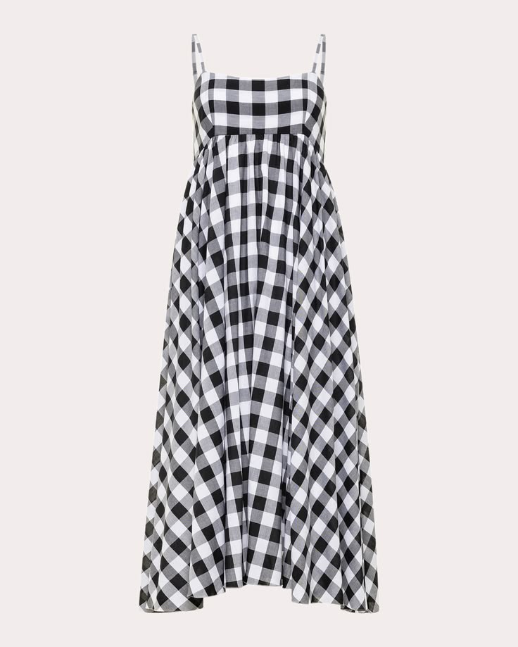 Azeeza Rachel Gingham Cotton Midi Dress Blackwhite Gingham