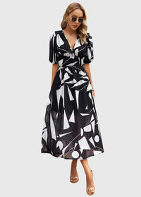 Merlin | Flattering Floral Midi Dress Black