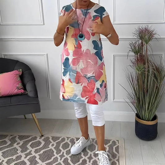 Calandra | Women's Floral Short Sleeve Tunic Dress