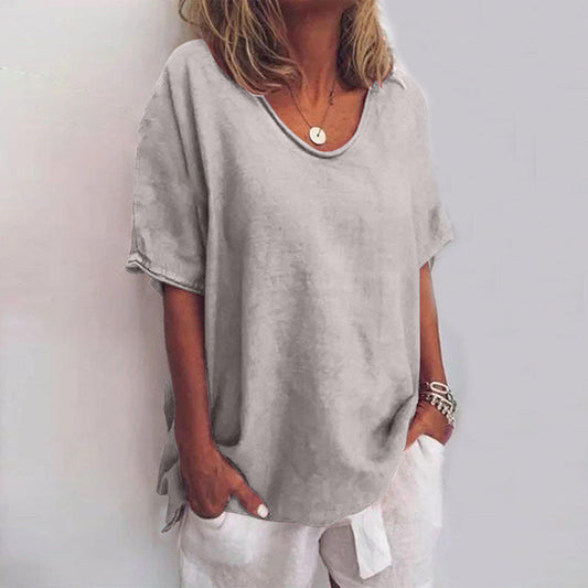 Calandra | Women's Loose V-Neck Short Sleeve Blouse