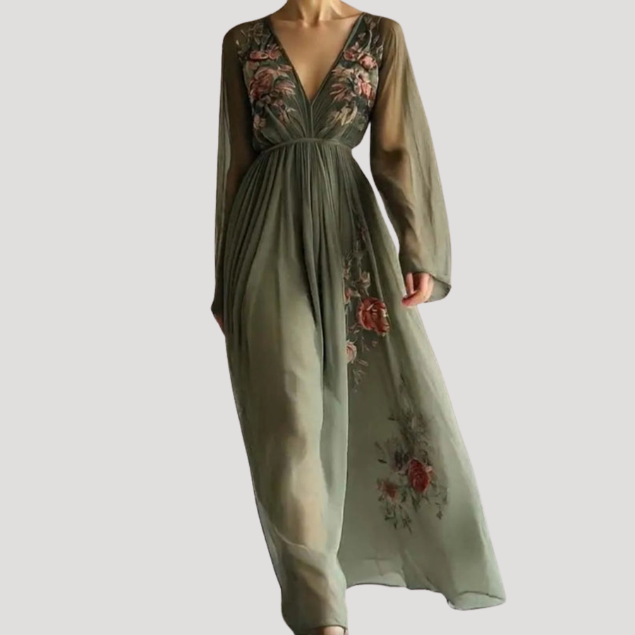 Calista | Women's Floral Embroidered Long Sleeve Maxi Dress
