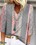 Calista | Women's Patchwork Floral V-Neck 3/4 Sleeve Blouse