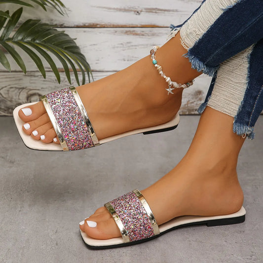 Calliope | Women's Glitter Flat Slide Sandals