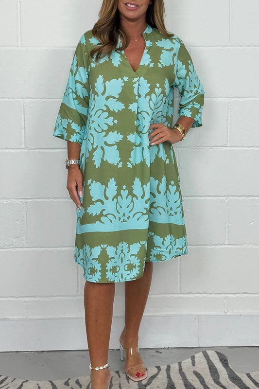 Callirhoe | Women's Floral V-Neck 3/4 Sleeve Midi Dress