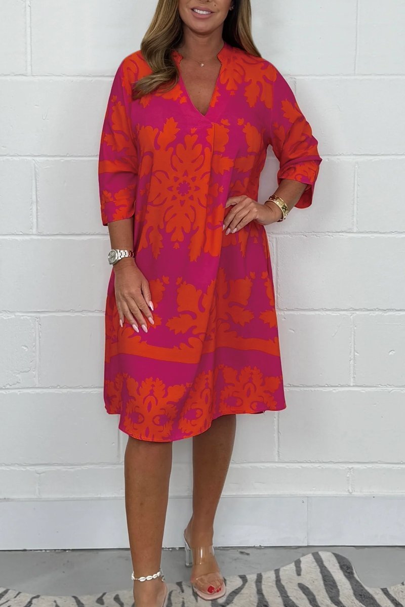 Callirhoe | Women's Floral V-Neck 3/4 Sleeve Midi Dress