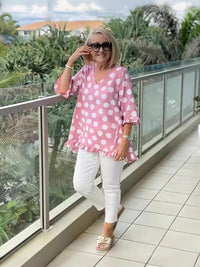 Calypso | Women's Polka Dot V-Neck Blouse