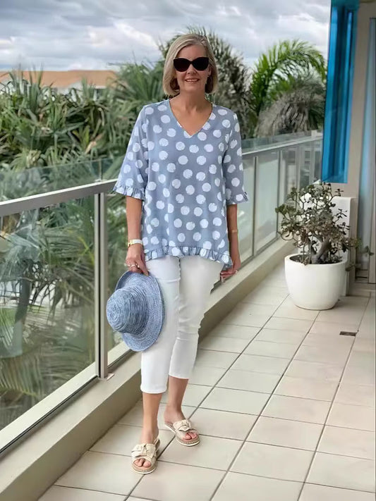 Calypso | Women's Polka Dot V-Neck Blouse