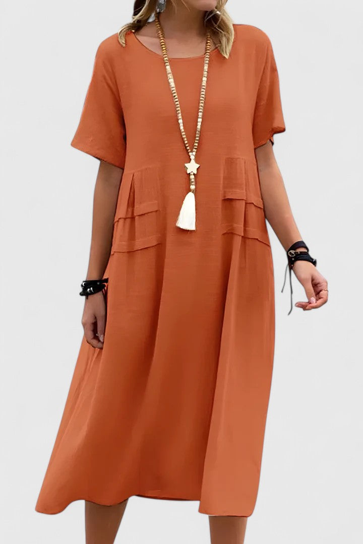 Calypso | Women's Round Neck Short Sleeve Midi Dress