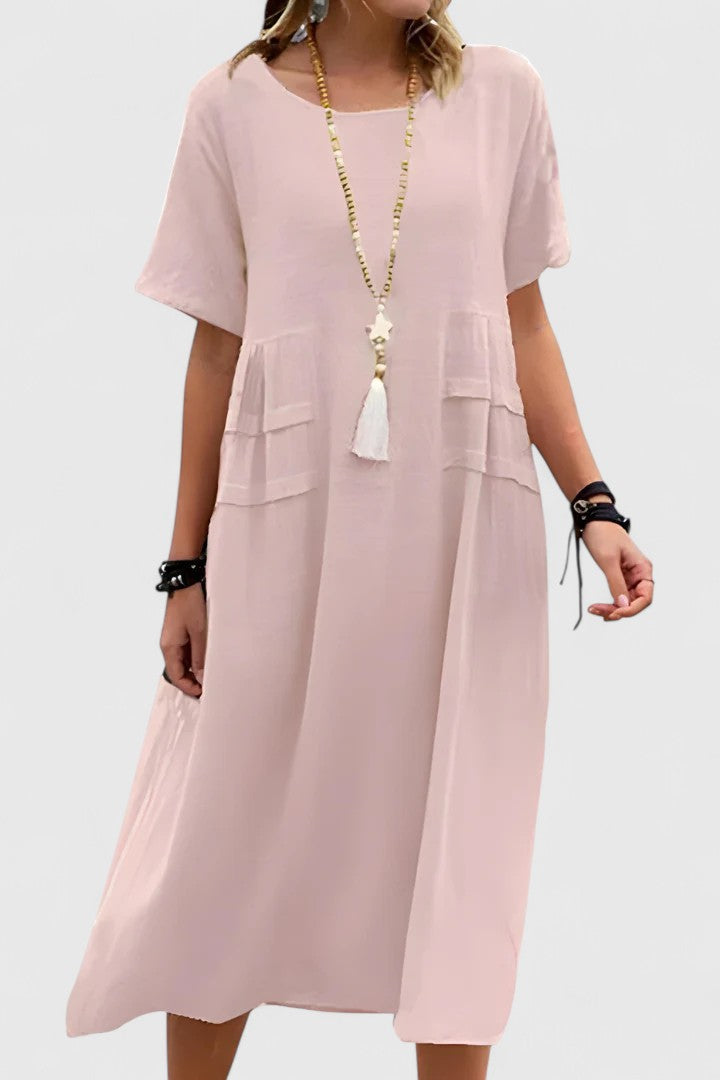 Calypso | Women's Round Neck Short Sleeve Midi Dress