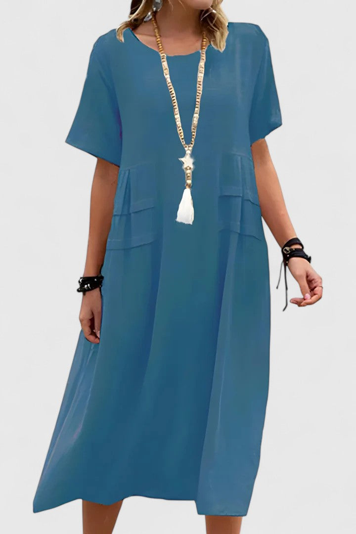 Calypso | Women's Round Neck Short Sleeve Midi Dress