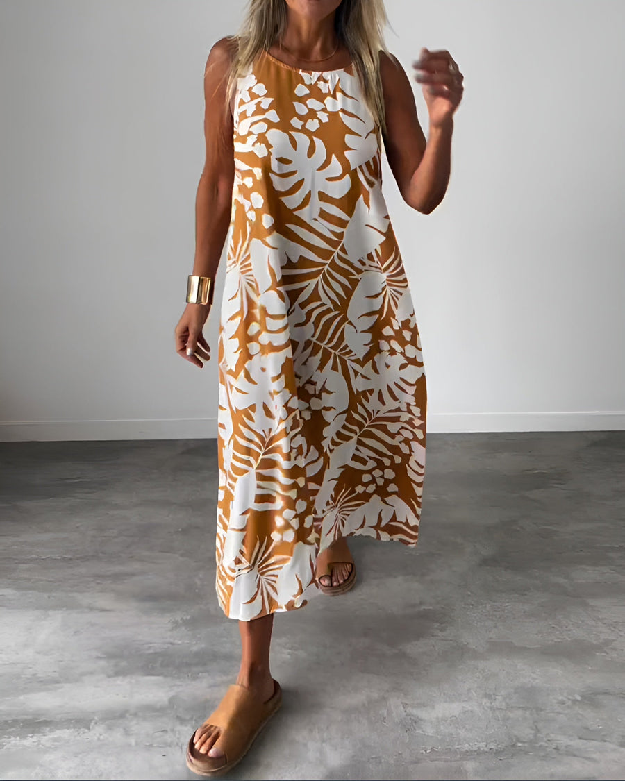 Carina | Women's Sleeveless Tropical Print Midi Dress