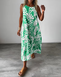 Carina | Women's Sleeveless Tropical Print Midi Dress