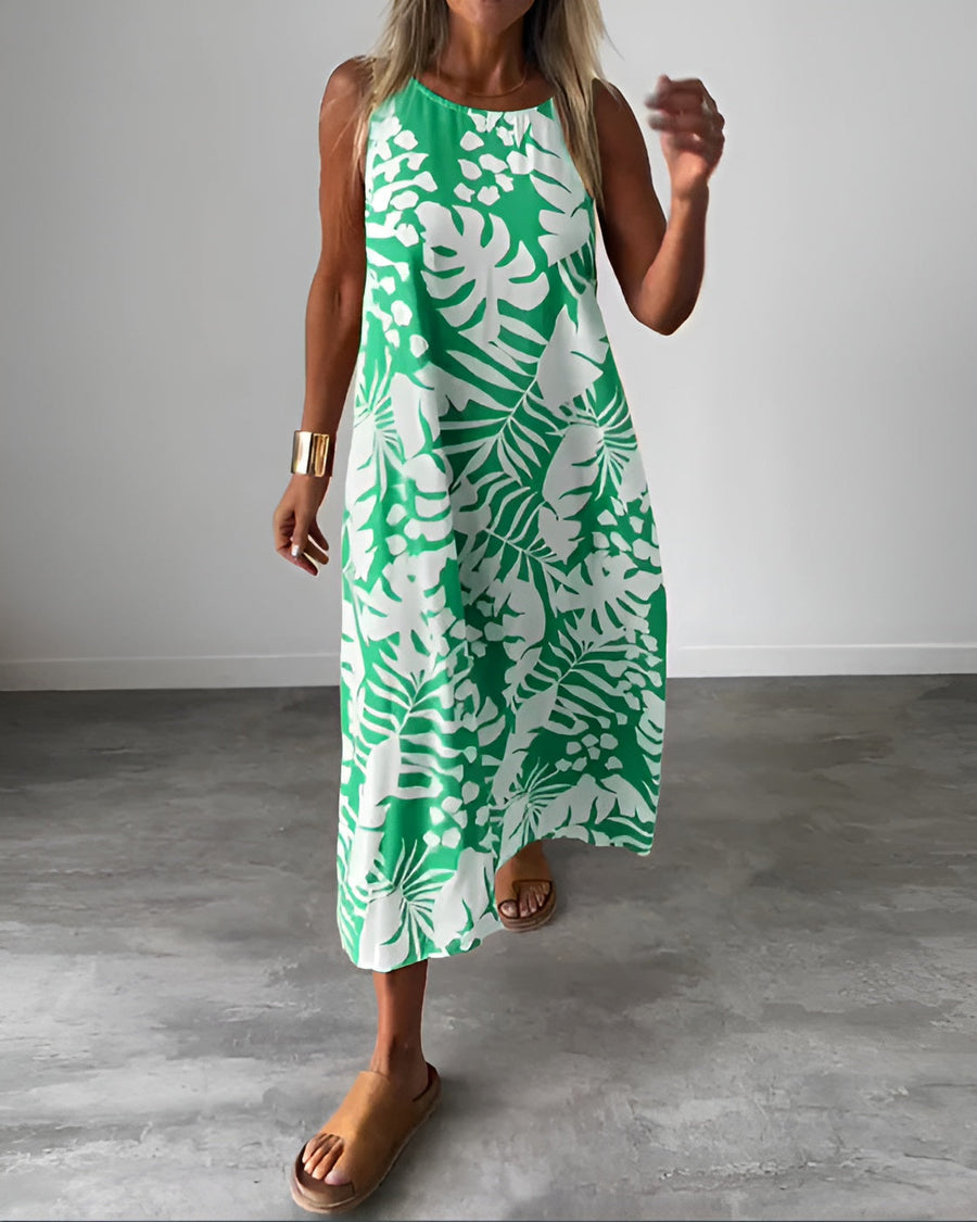 Carina | Women's Sleeveless Tropical Print Midi Dress
