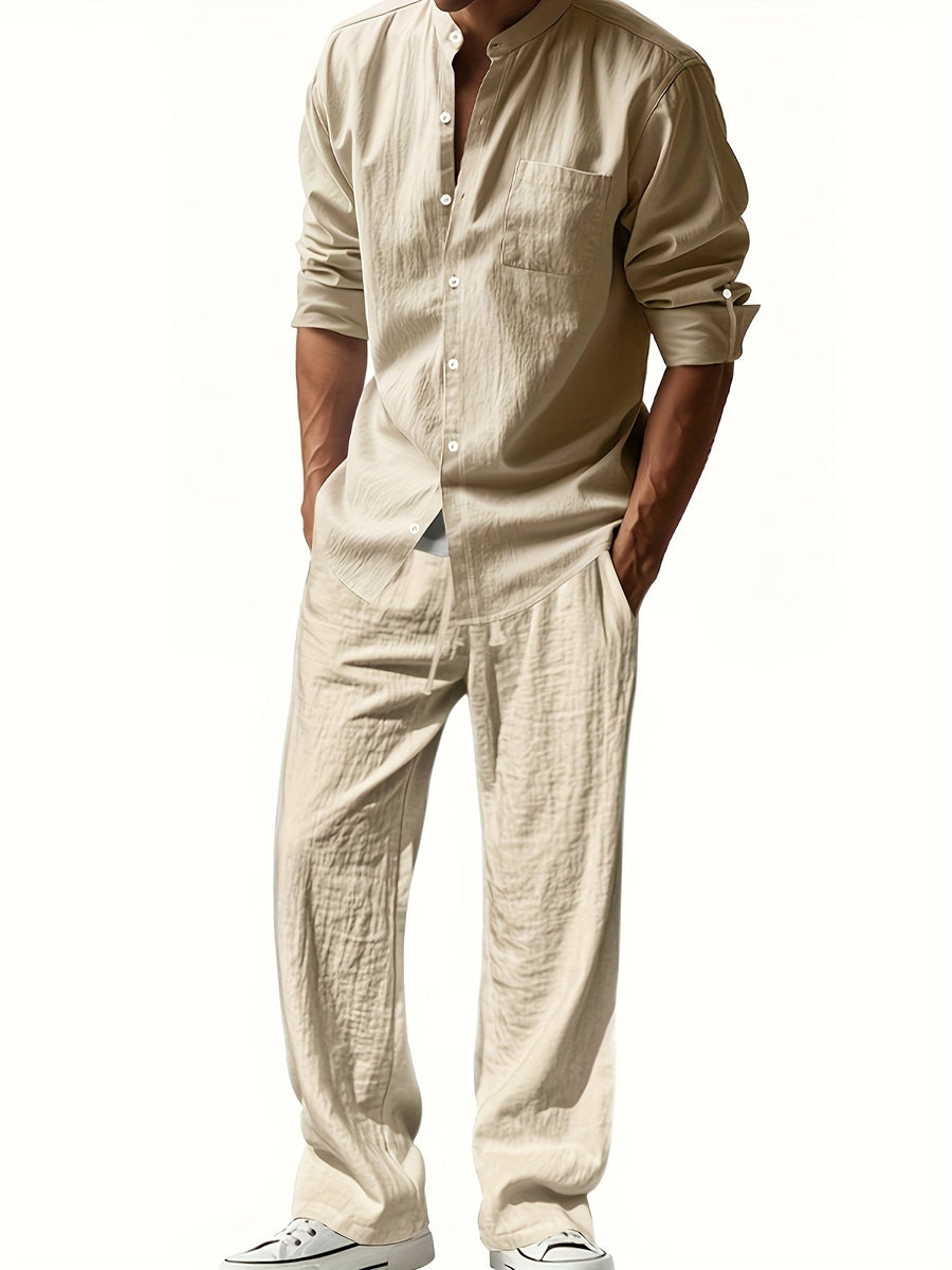 Caspian | Men's Band Collar Long Sleeve Shirt & Pants Set