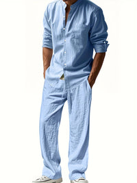 Caspian | Men's Band Collar Long Sleeve Shirt & Pants Set