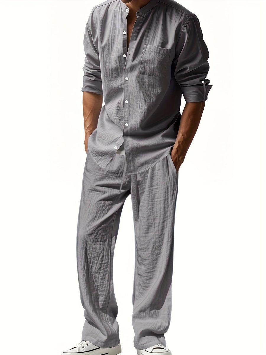 Caspian | Men's Band Collar Long Sleeve Shirt & Pants Set