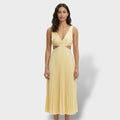 Cassia | Women's V-Neck Pleated Cutout Midi Dress