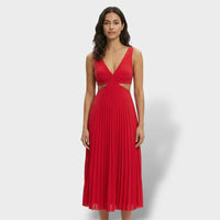 Cassia | Women's V-Neck Pleated Cutout Midi Dress