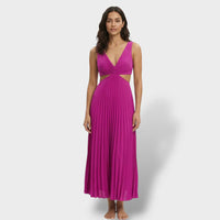 Cassia | Women's V-Neck Pleated Cutout Midi Dress