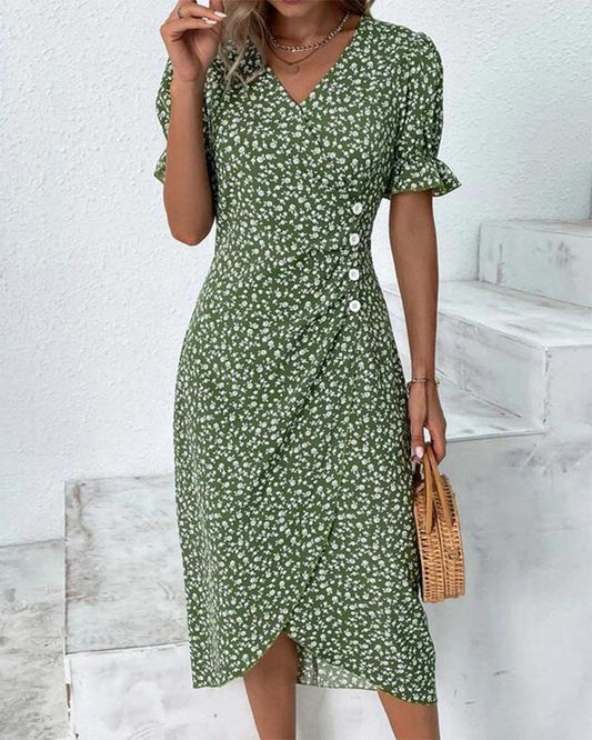 Cassiopeia | Women's Floral V-Neck Wrap Midi Dress