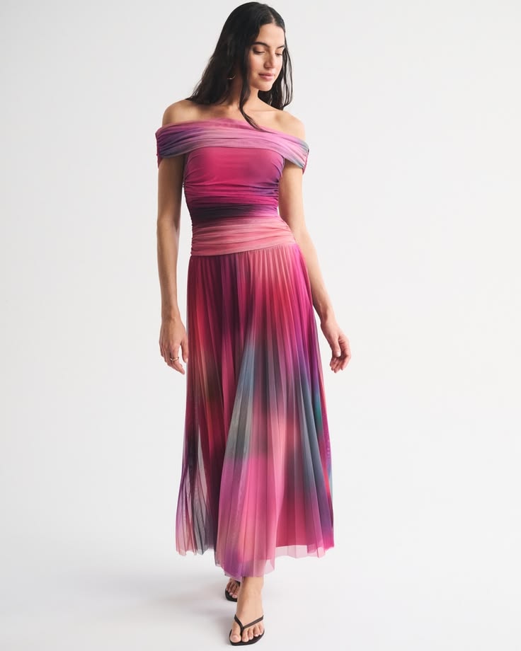 Women's A&F Bra-Free Giselle Drop-Waist Maxi Dress in Pink Pattern