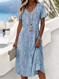 Women Abstract Short Sleeve V Neck Dress Daily Casual Midi A Line