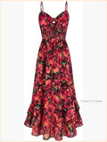 Maxi Floral Sundress Spaghetti Strap Boho Dress With Pockets Color: