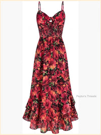 Maxi Floral Sundress Spaghetti Strap Boho Dress With Pockets Color: