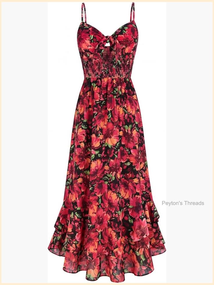 Maxi Floral Sundress Spaghetti Strap Boho Dress With Pockets Color: