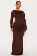 Talk Much Brown Draped Maxi Dress