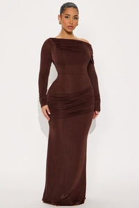 Women's Talk Much Draped Maxi Dress in Brown Size Medium