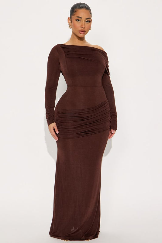 Women's Talk Much Draped Maxi Dress in Brown Size Medium