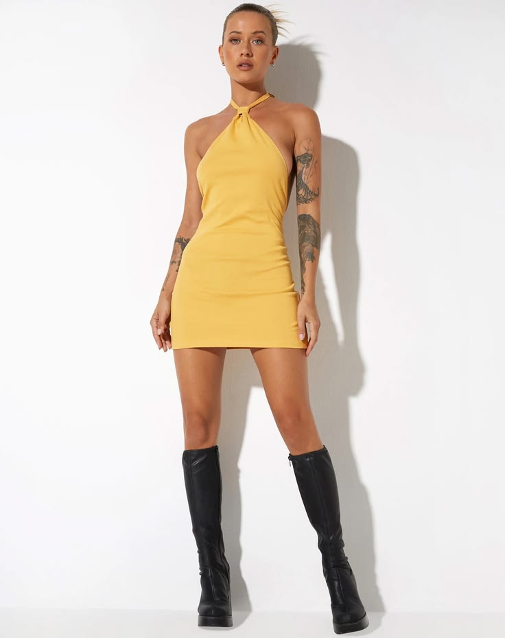 Josie Halter Mini Dress Mustard Large