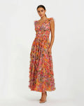 Multicolor Floral V Neck Ruffle Maxi Dress Mac Duggal