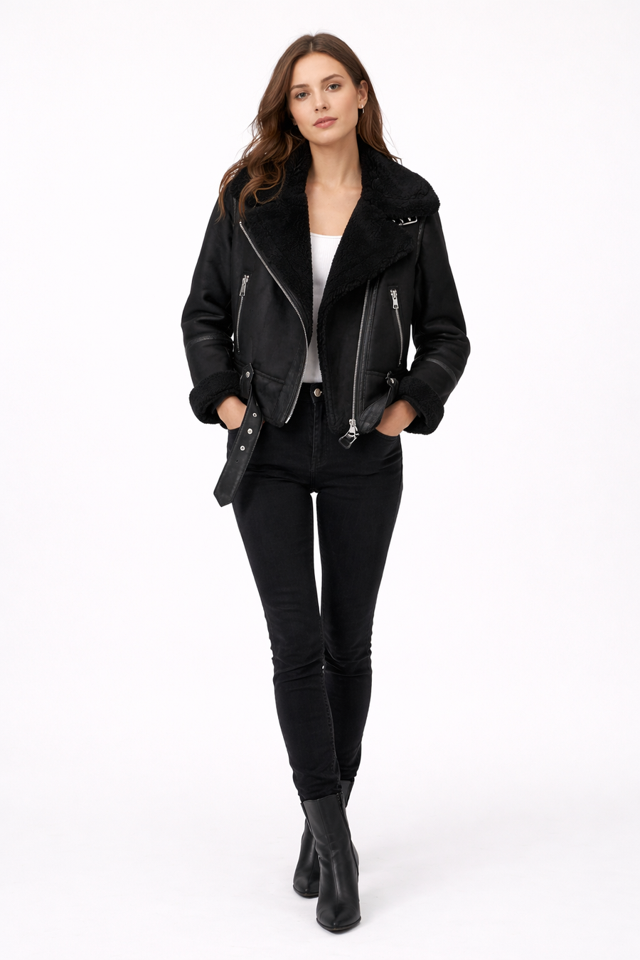 Caroline – Shearling Aviator Suede Jacket