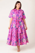 Celestial Skies Woven Midi Dress Pink Purple