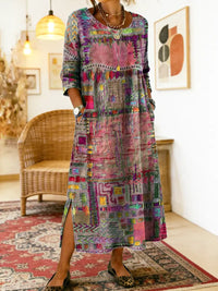 Zinnia - Printed Dress with Ethnic Patchwork