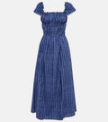 Ruched Cotton Blend Midi Dress In Blue Altuzarra Mytheresa