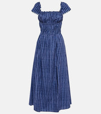 Ruched Cotton Blend Midi Dress In Blue Altuzarra Mytheresa