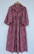 Printed Cotton Maxi Dress V Neckline Maxi Dress 3 4th Sleeve With