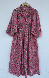 Printed Cotton Maxi Dress V Neckline Maxi Dress 3 4th Sleeve With