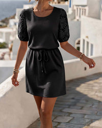Nixi - Waffle Dress with Puff Sleeves