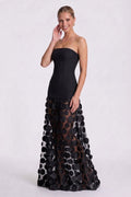 A Line Maxi Elastic Cloth Tulle Formal Wedding Guest Dress Strapless