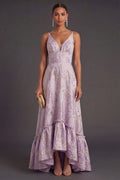 Dusty Lilac Jacquard Floral High Low Wedding Guest Dress