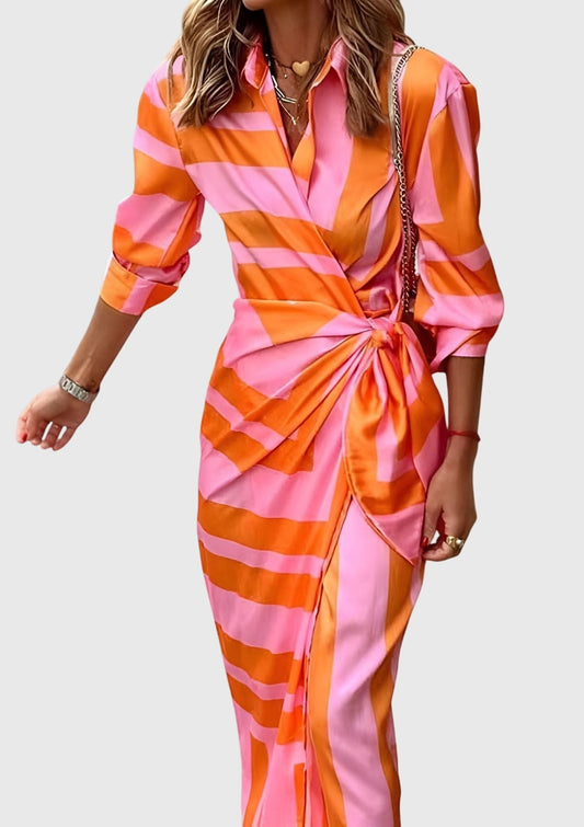 Everly | Elegant Wrap Dress With Print Orange