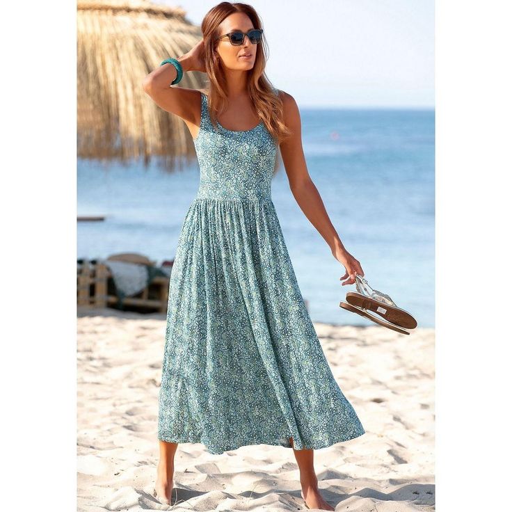 Women's Printed Scoop Neck Dress Lascana Mint Printed Floral 10