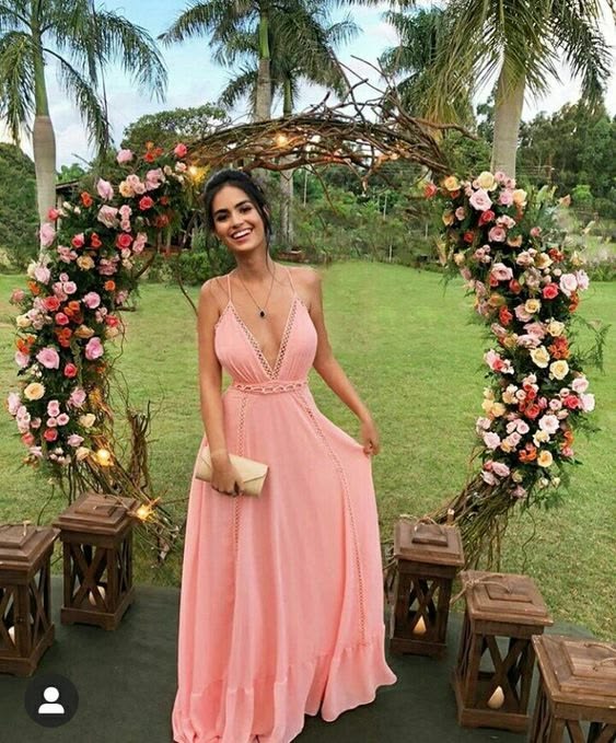 Sexy A Line Chiffon Pink Prom Dress 21th Birthday Outfit Custom
