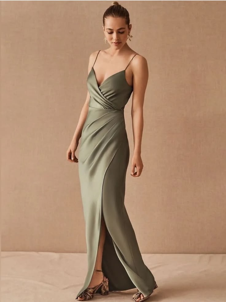 Dress Freya Satin Charmeuse Green Maxi Formal Dress, Size 2 Color: